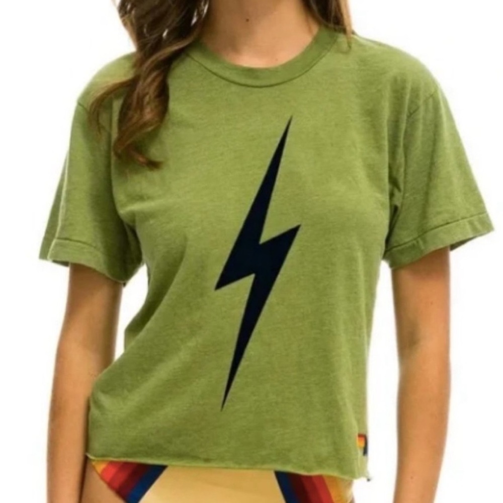 Aviator Nation Bolt Boyfriend Tee In Green *Little Hole* Soft Raw Hem SZ XS